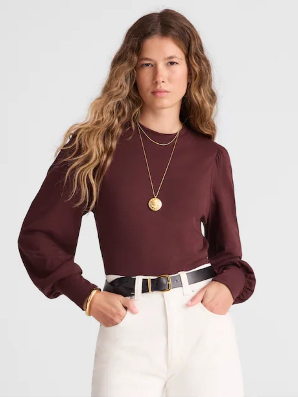 Madewell White 100% Cotton Puff Sleeve Long Sleeve Top Women's Small